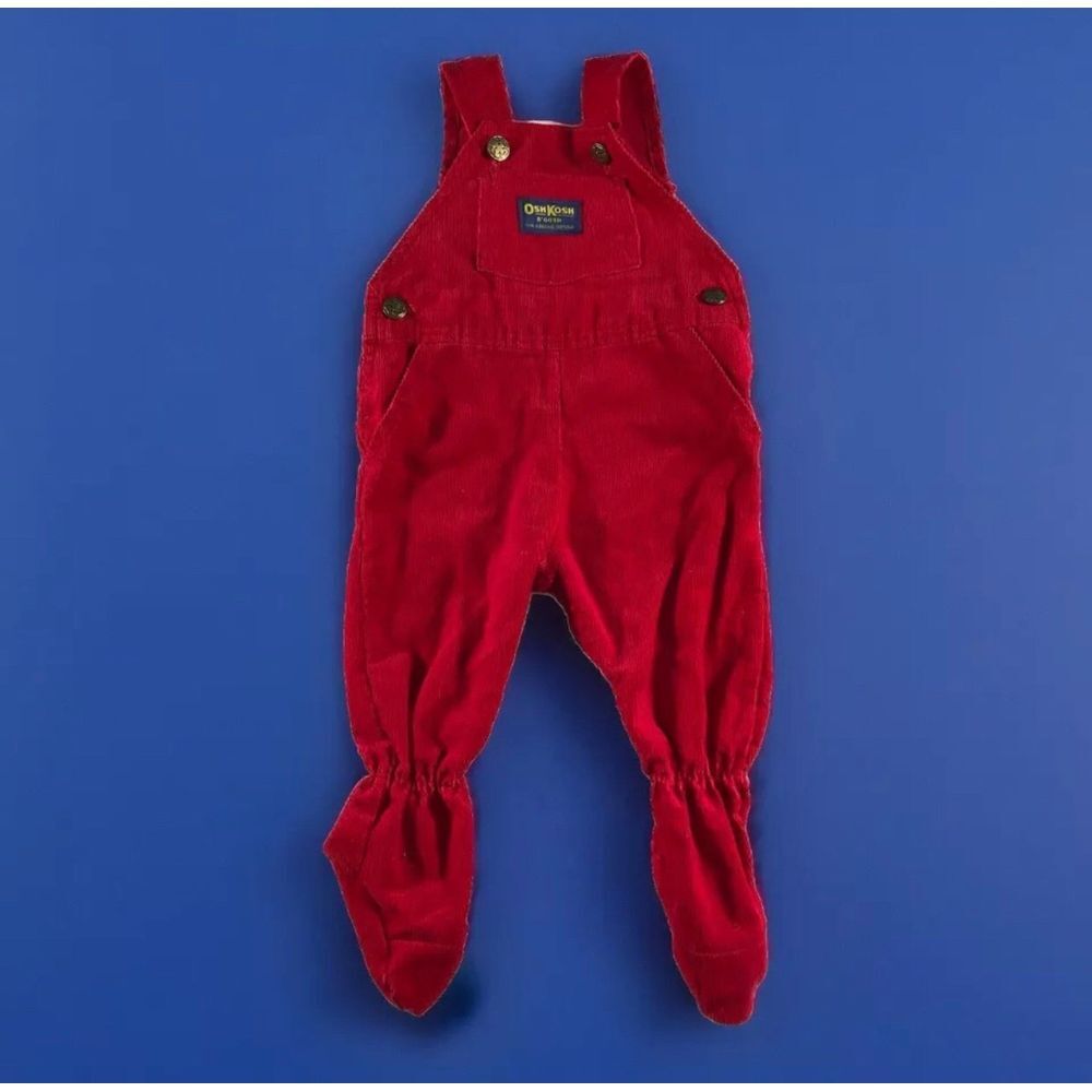 OshKosh B'gosh Vintage Red Corduroy Footie Overalls Infant 3-6 Months Vestback